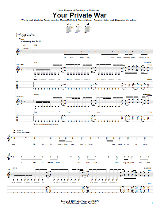 Atreyu Your Private War sheet music notes and chords arranged for Guitar Tab