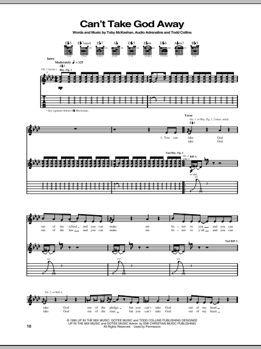 Audio Adrenaline Can't Take God Away sheet music notes and chords arranged for Guitar Tab
