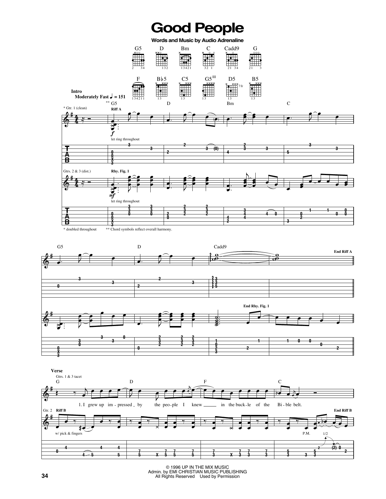 Audio Adrenaline Good People sheet music notes and chords arranged for Guitar Tab