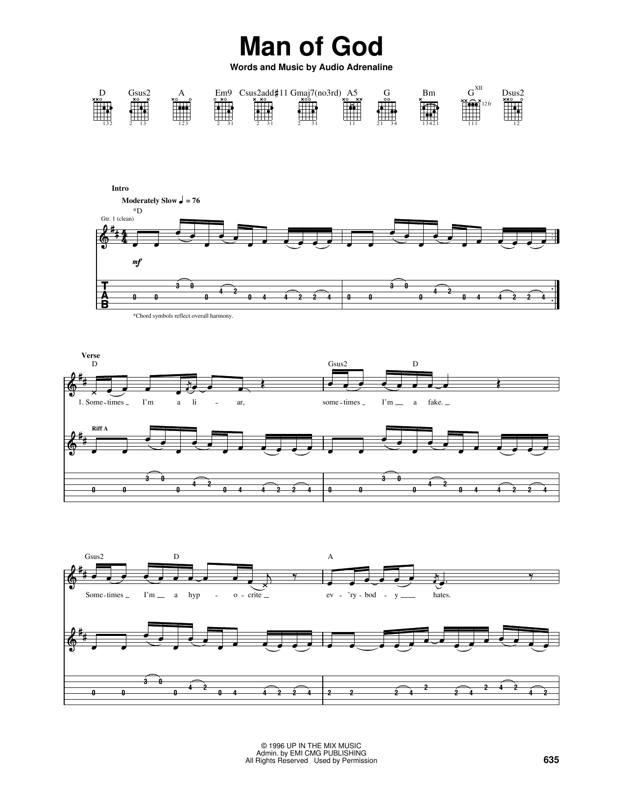 Audio Adrenaline Man Of God sheet music notes and chords arranged for Guitar Tab