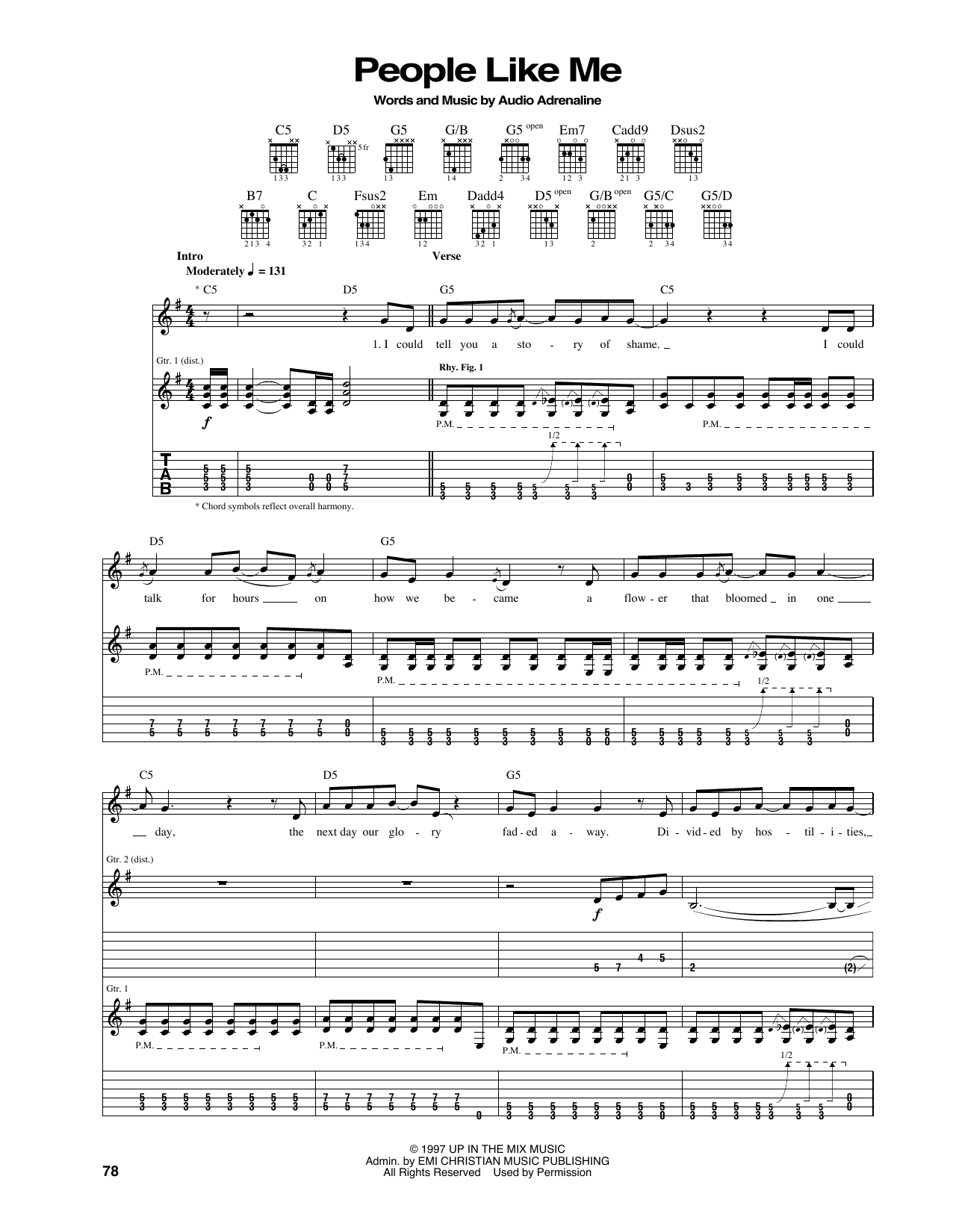Audio Adrenaline People Like Me sheet music notes and chords arranged for Guitar Tab