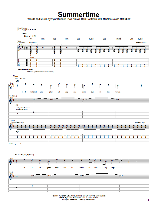 Audio Adrenaline Summertime sheet music notes and chords arranged for Guitar Tab