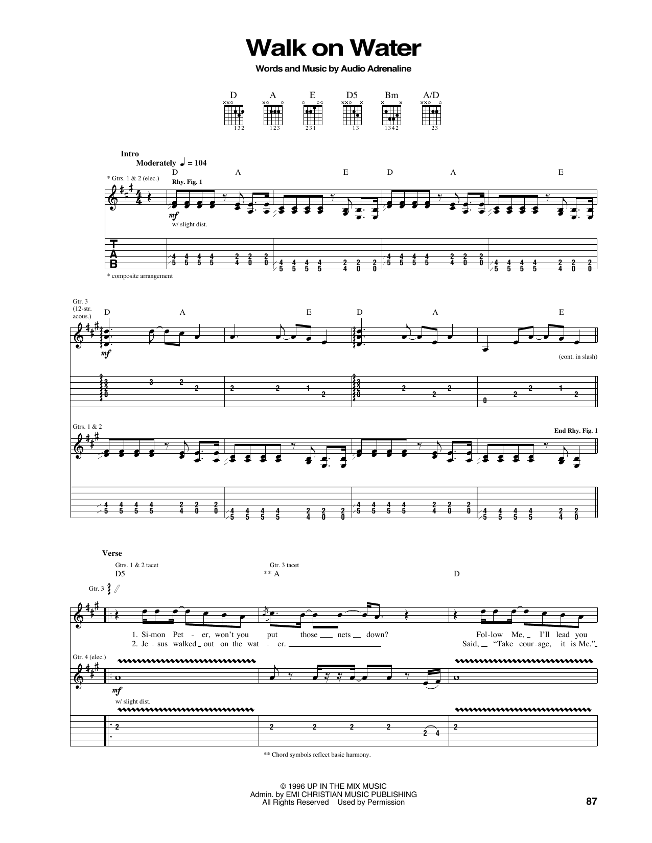 Audio Adrenaline Walk On Water sheet music notes and chords arranged for Guitar Tab