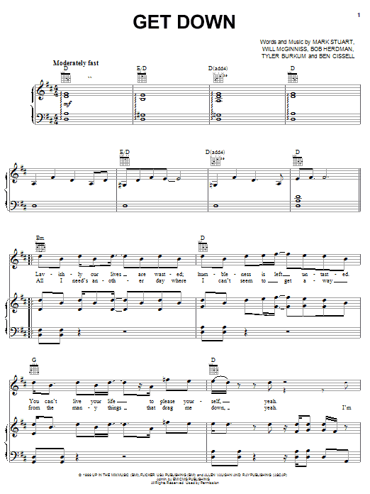 Audio Adrenaline Get Down sheet music notes and chords. Download Printable PDF.