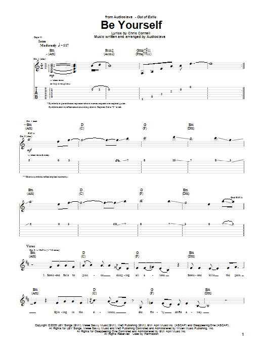 Audioslave Be Yourself sheet music notes and chords arranged for Guitar Tab