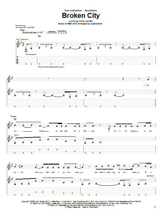 Audioslave Broken City sheet music notes and chords arranged for Guitar Tab