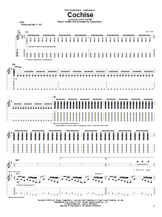 Audioslave Cochise sheet music notes and chords arranged for Guitar Tab