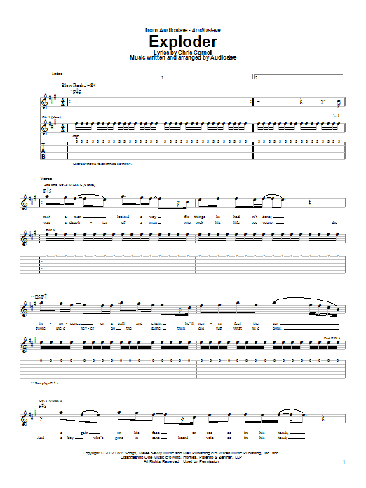 Audioslave Exploder sheet music notes and chords arranged for Guitar Tab