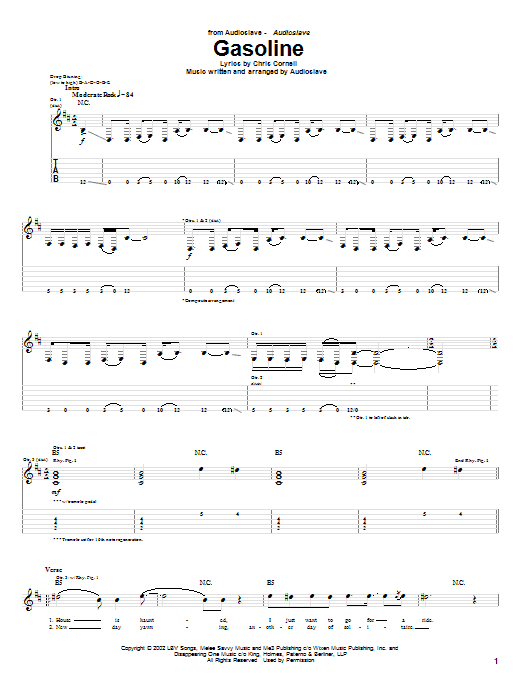 Audioslave Gasoline sheet music notes and chords arranged for Guitar Tab
