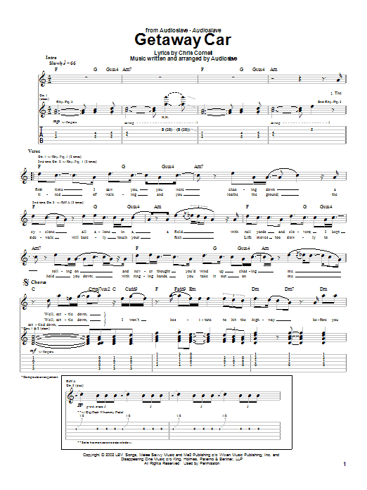 Audioslave Getaway Car sheet music notes and chords. Download Printable PDF.
