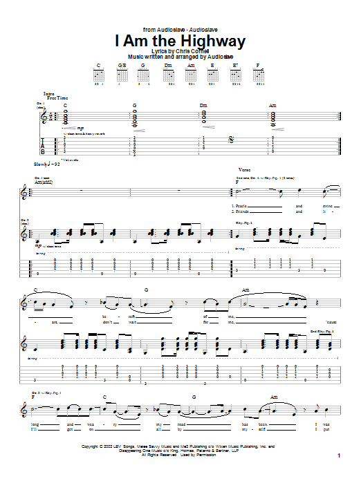 Audioslave I Am The Highway sheet music notes and chords arranged for Guitar Tab