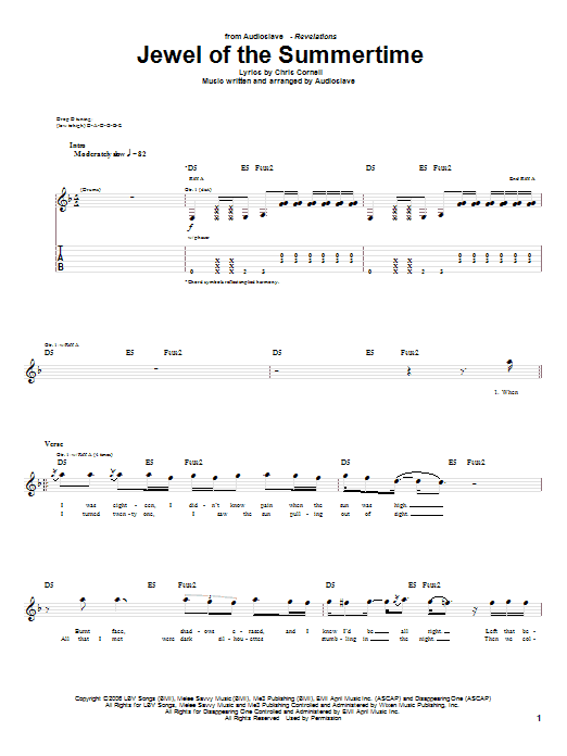 Audioslave Jewel Of The Summertime sheet music notes and chords arranged for Guitar Tab