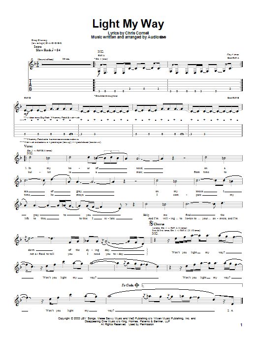 Audioslave Light My Way sheet music notes and chords. Download Printable PDF.