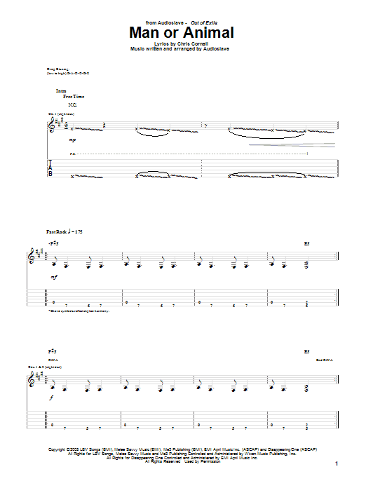 Audioslave Man Or Animal sheet music notes and chords arranged for Guitar Tab
