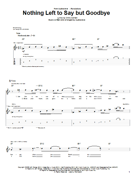 Audioslave Nothing Left To Say But Goodbye sheet music notes and chords arranged for Guitar Tab