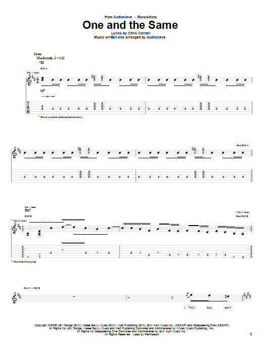 Audioslave One And The Same sheet music notes and chords arranged for Guitar Tab