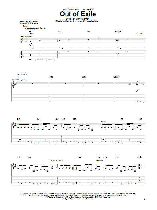 Audioslave Out Of Exile sheet music notes and chords arranged for Guitar Tab
