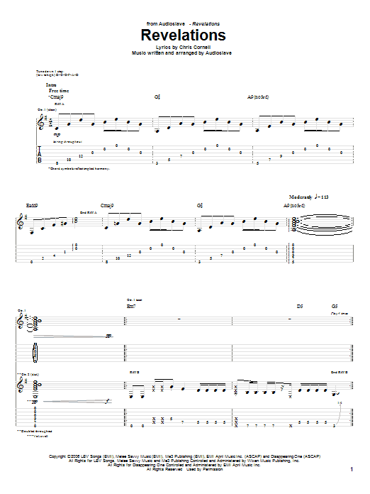 Audioslave Revelations sheet music notes and chords arranged for Guitar Tab