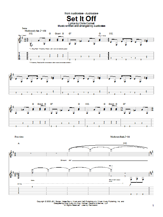 Audioslave Set It Off sheet music notes and chords. Download Printable PDF.