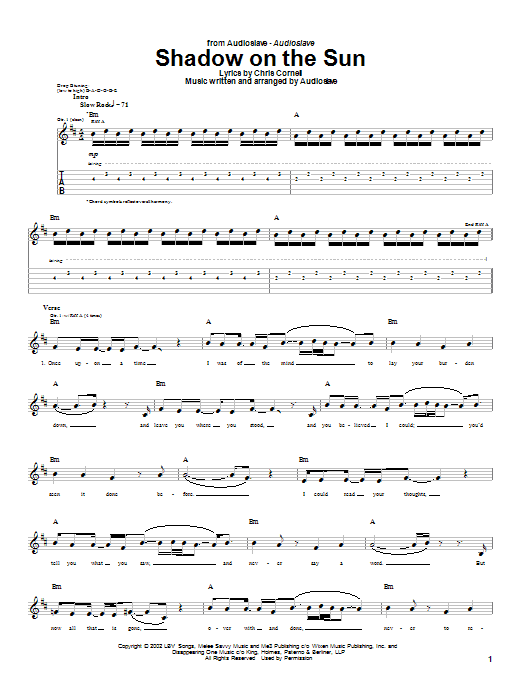 Audioslave Shadow On The Sun sheet music notes and chords. Download Printable PDF.