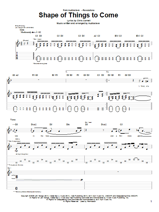 Audioslave Shape Of Things To Come sheet music notes and chords arranged for Guitar Tab