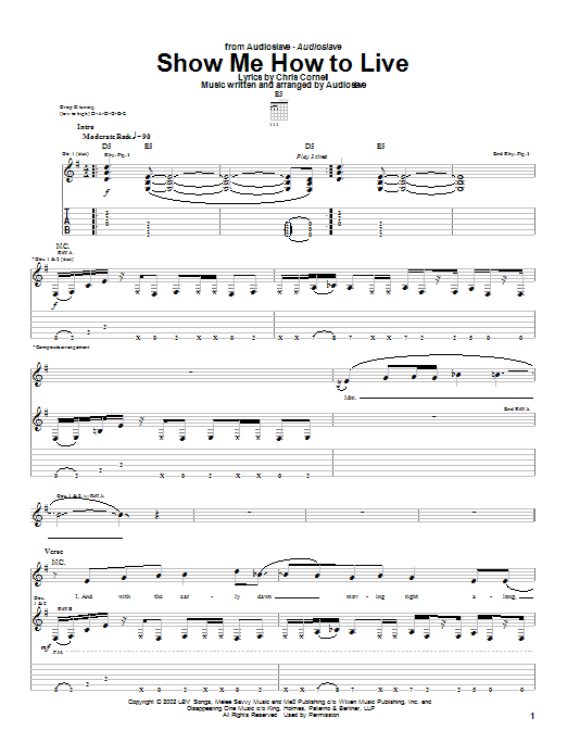 Audioslave Show Me How To Live sheet music notes and chords arranged for Guitar Tab