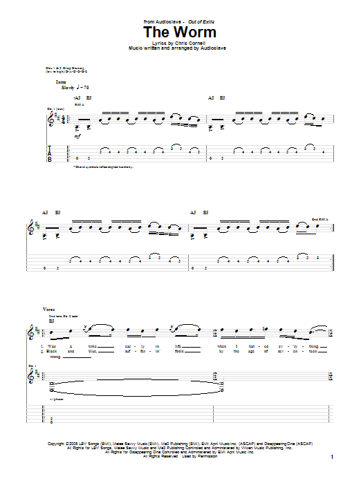 Audioslave The Worm sheet music notes and chords arranged for Guitar Tab