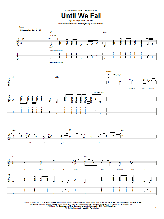 Audioslave Until We Fall sheet music notes and chords arranged for Guitar Tab