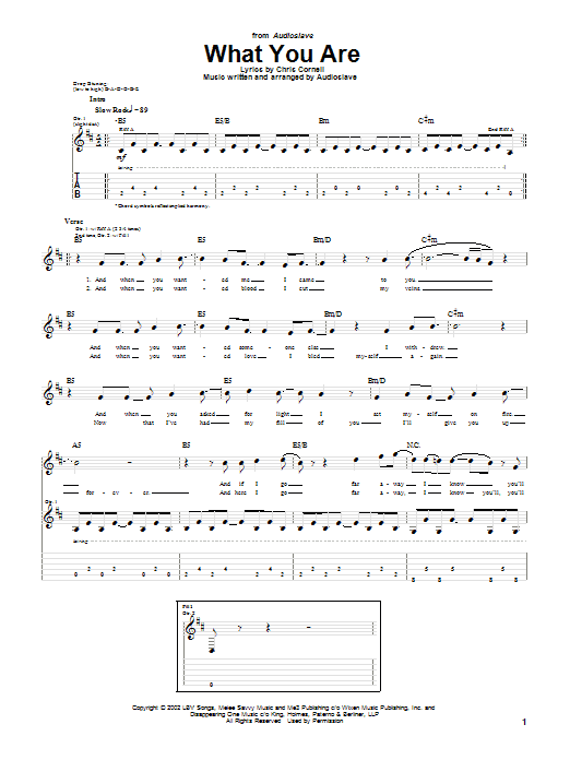 Audioslave What You Are sheet music notes and chords. Download Printable PDF.