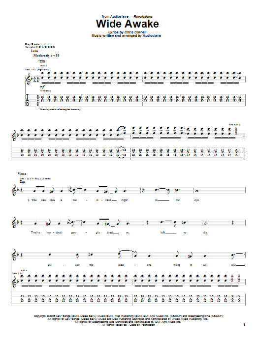 Audioslave Wide Awake sheet music notes and chords arranged for Guitar Tab