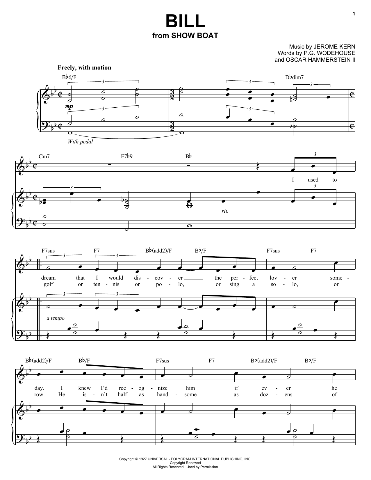 Audra McDonald Bill sheet music notes and chords arranged for Piano, Vocal & Guitar Chords (Right-Hand Melody)