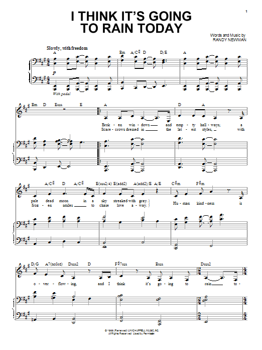Audra McDonald I Think It's Going To Rain Today sheet music notes and chords arranged for Piano & Vocal