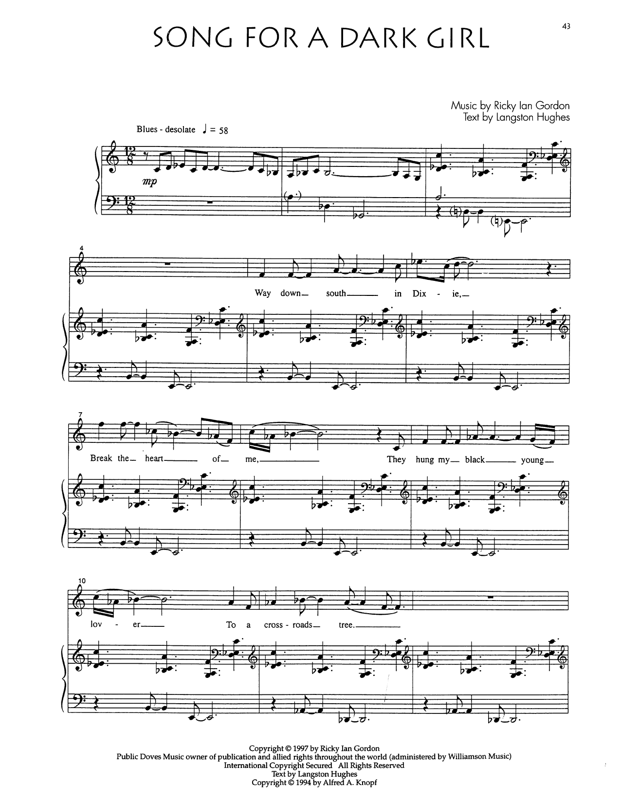 Audra McDonald Song For A Dark Girl sheet music notes and chords arranged for Piano & Vocal