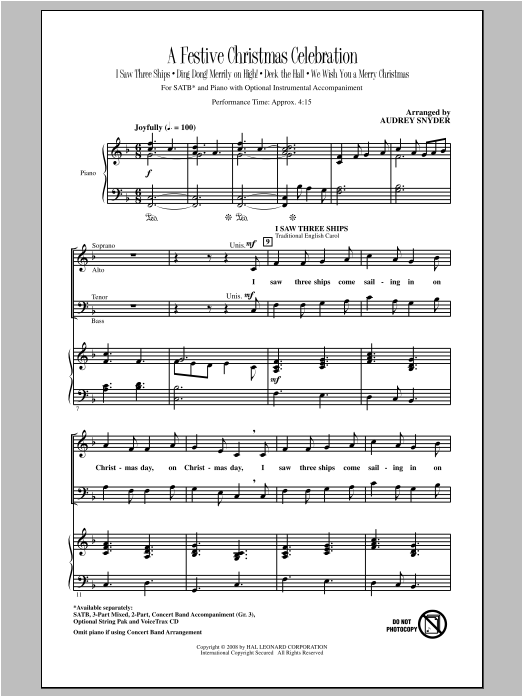 Audrey Snyder A Festive Christmas Celebration sheet music notes and chords arranged for 3-Part Mixed Choir