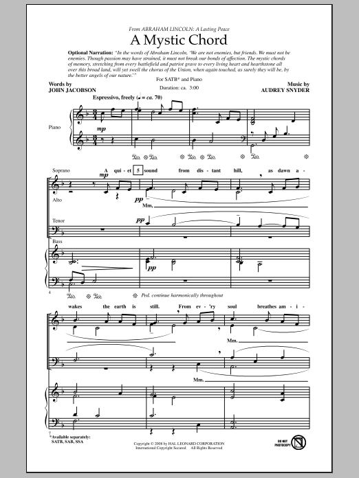 Audrey Snyder A Mystic Chord sheet music notes and chords arranged for SSA Choir