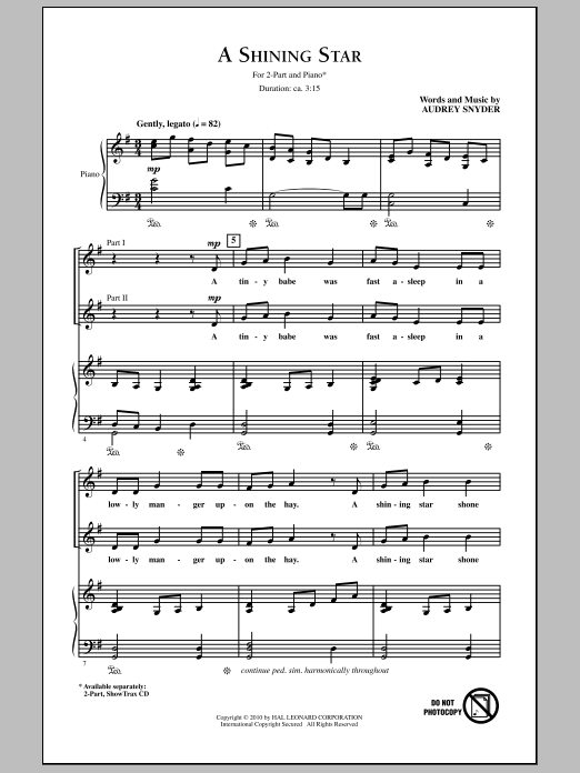 Audrey Snyder A Shining Star sheet music notes and chords arranged for 2-Part Choir