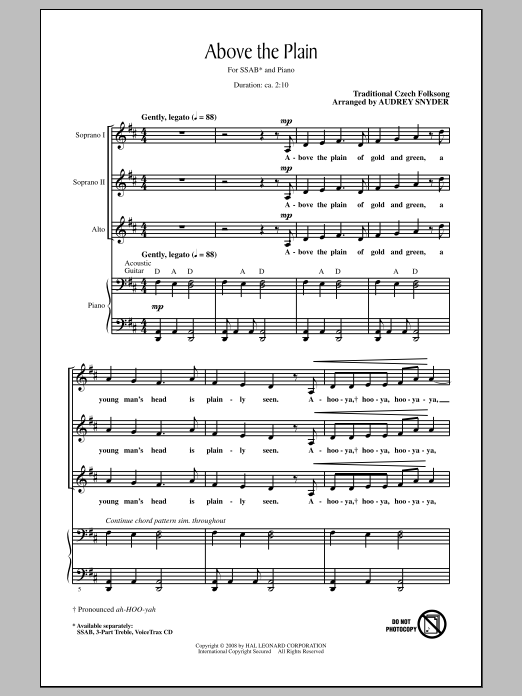 Audrey Snyder Above The Plain sheet music notes and chords arranged for SATB Choir