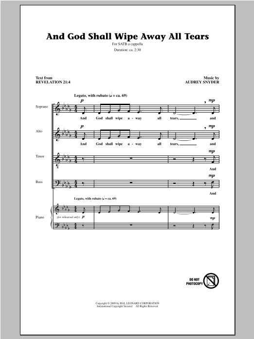 Audrey Snyder And God Shall Wipe Away All Tears sheet music notes and chords arranged for SATB Choir