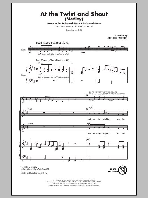 Audrey Snyder At The Twist And Shout sheet music notes and chords arranged for 3-Part Mixed Choir