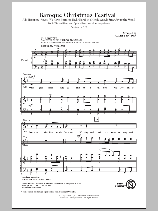 Audrey Snyder Baroque Christmas Festival (Medley) sheet music notes and chords arranged for SATB Choir