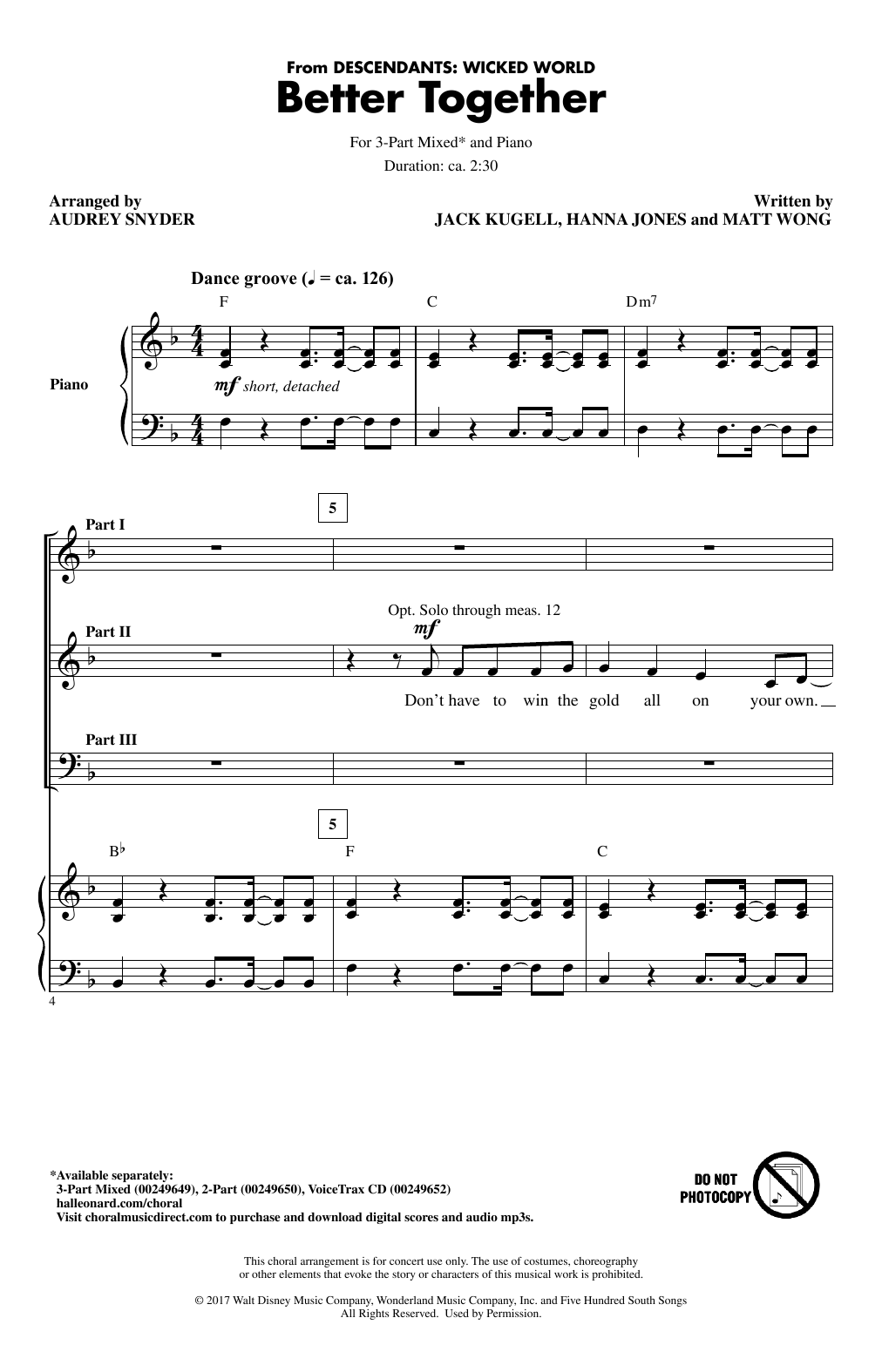 Audrey Snyder Better Together sheet music notes and chords arranged for 3-Part Mixed Choir