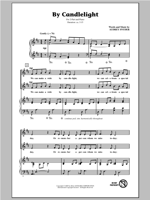 Audrey Snyder By Candlelight sheet music notes and chords arranged for 2-Part Choir