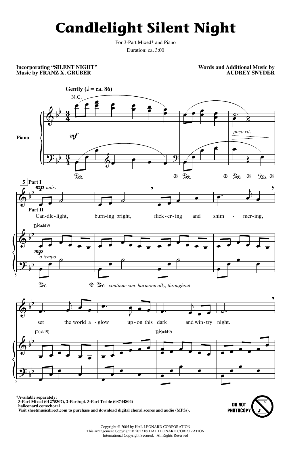 Audrey Snyder Candlelight Silent Night sheet music notes and chords arranged for 3-Part Mixed Choir