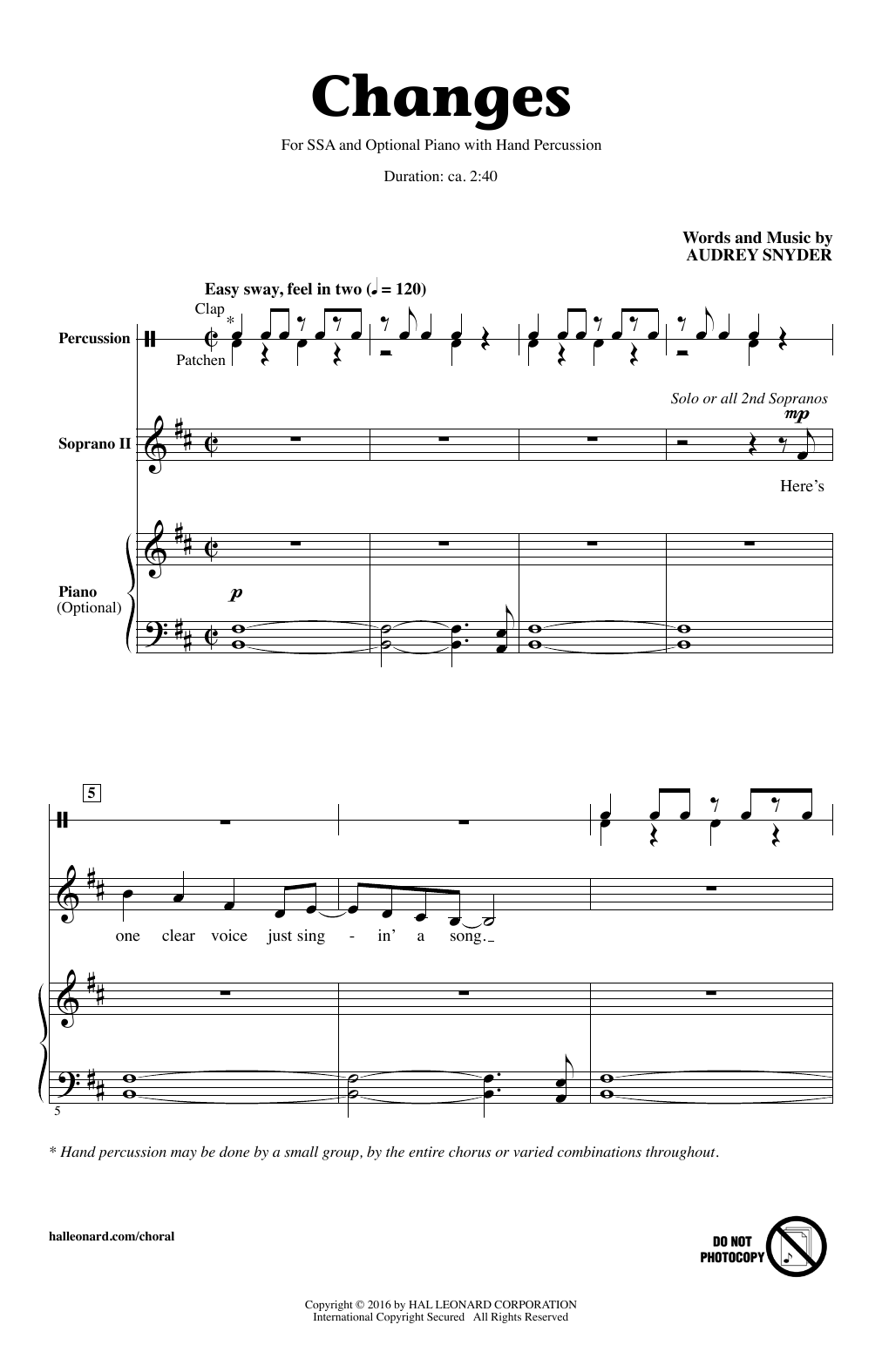 Audrey Snyder Changes sheet music notes and chords arranged for SATB Choir