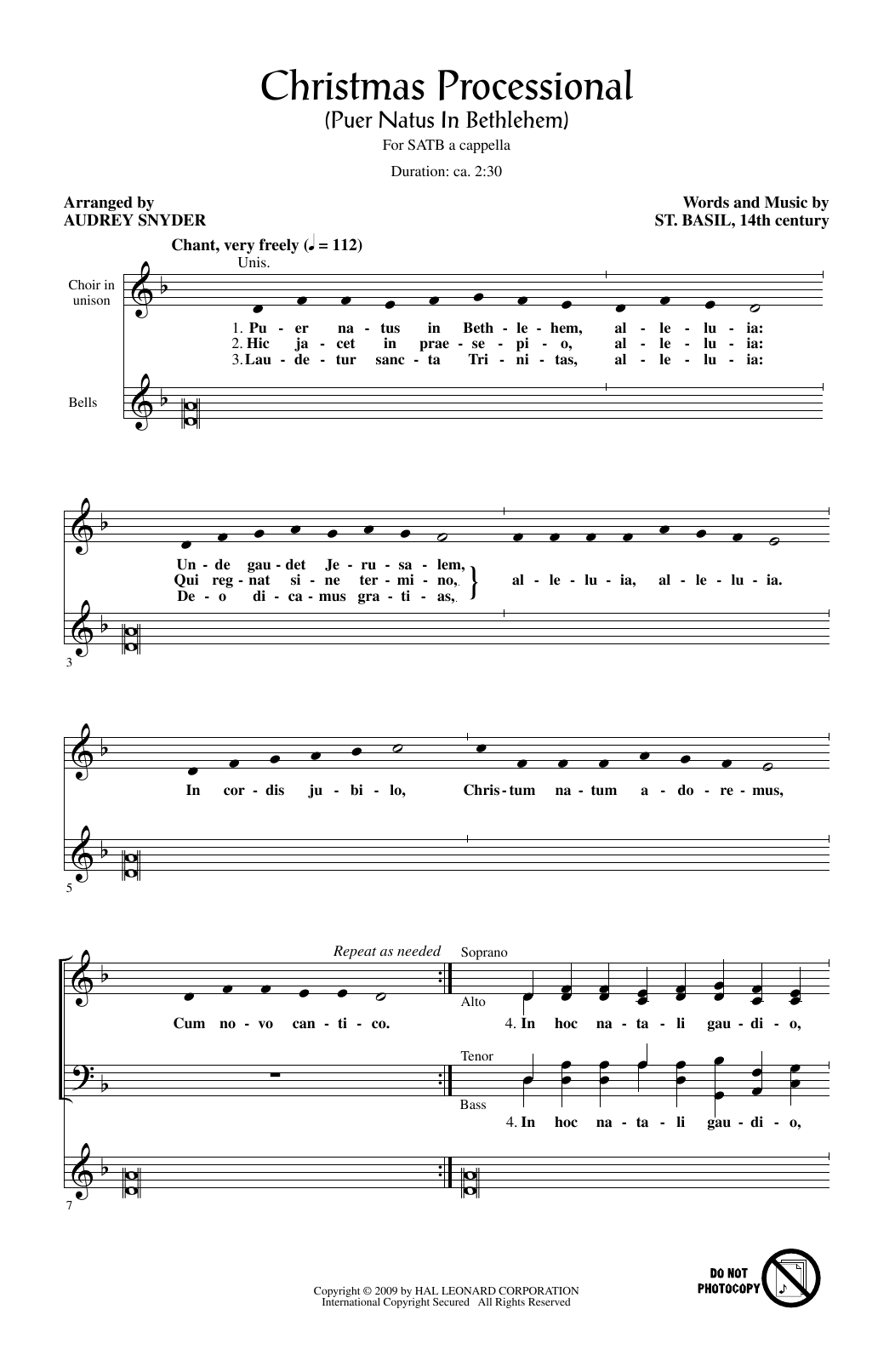 Audrey Snyder Christmas Processional (Puer Natus In Bethlehem) sheet music notes and chords arranged for SATB Choir