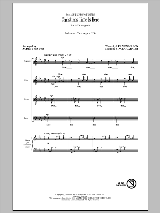 Audrey Snyder Christmas Time Is Here sheet music notes and chords arranged for SATB Choir