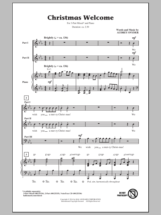 Audrey Snyder Christmas Welcome sheet music notes and chords arranged for 2-Part Choir