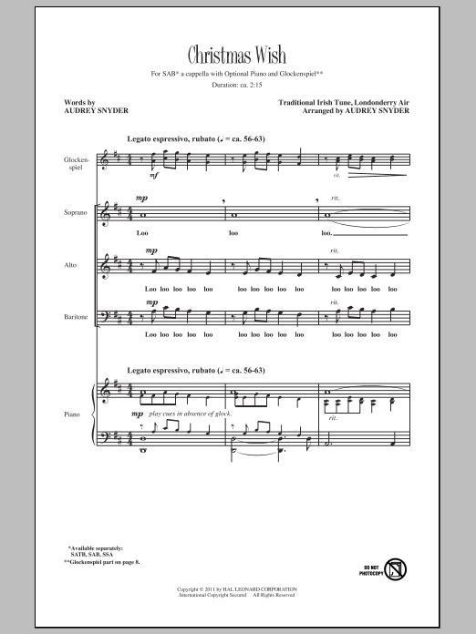 Audrey Snyder Christmas Wish sheet music notes and chords arranged for SAB Choir