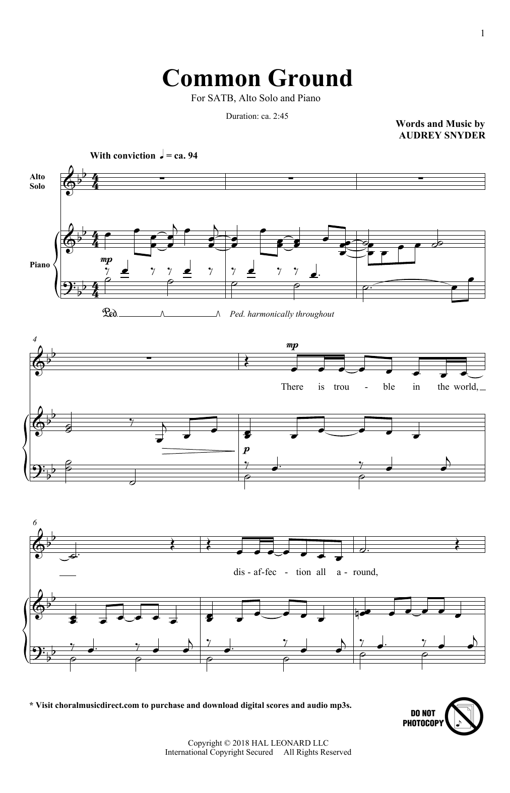 Audrey Snyder Common Ground sheet music notes and chords arranged for SATB Choir