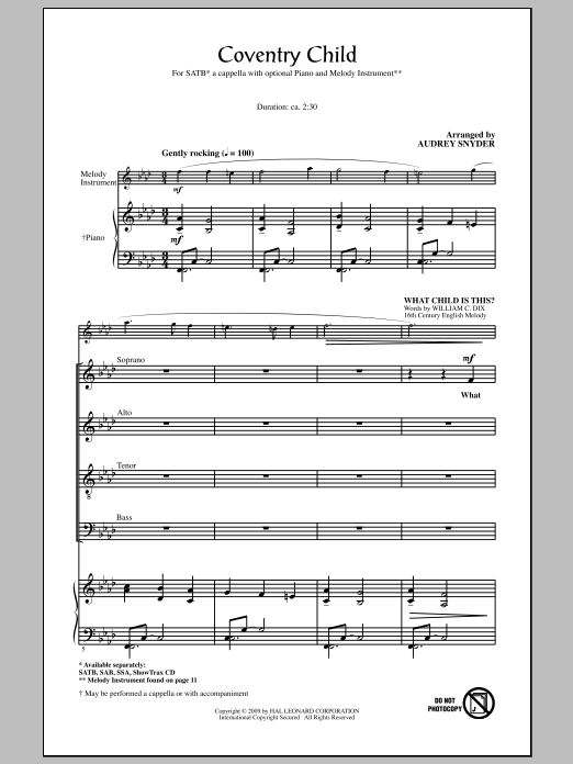 Audrey Snyder Coventry Child sheet music notes and chords arranged for SAB Choir